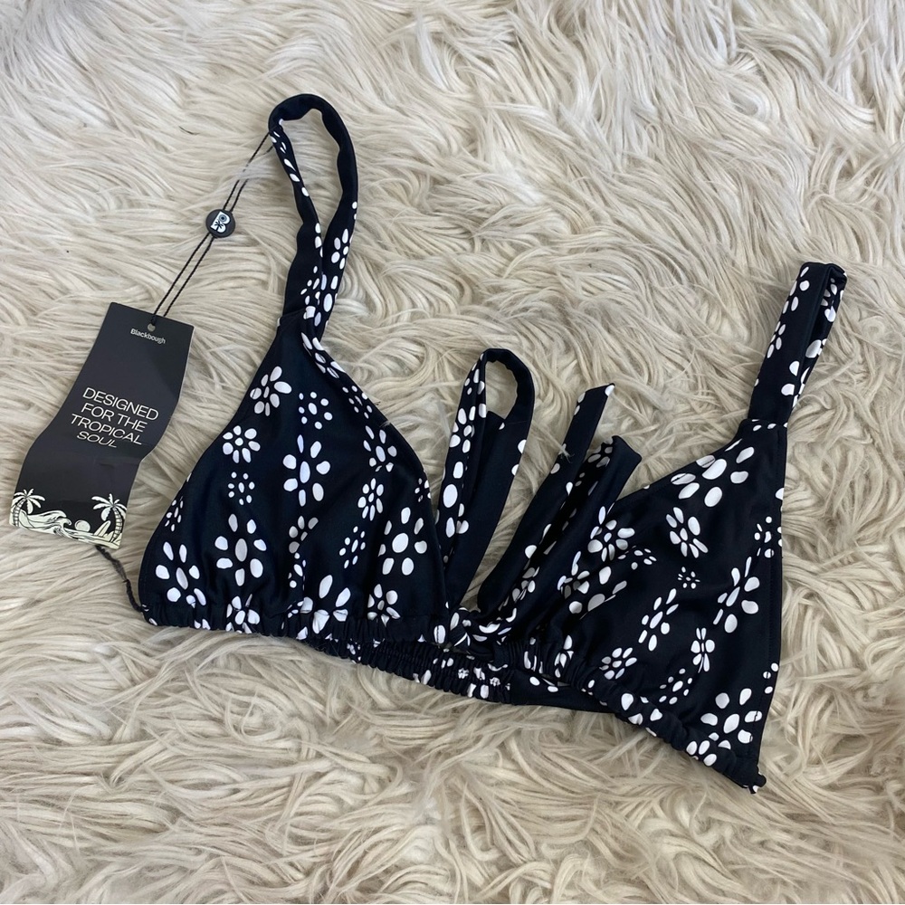 NWT Blackbough Black White Flower Twilly Bikini Swim Top in Moon Bloom Print - Picture 3 of 7